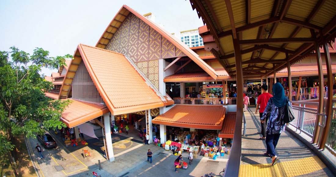A corner of Geylang Serai Market landscape with ancient features and bold Malay architecture